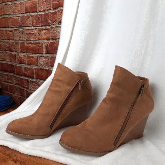 Sonoma Brown Suede Wedge Booties - Picture 1 of 12